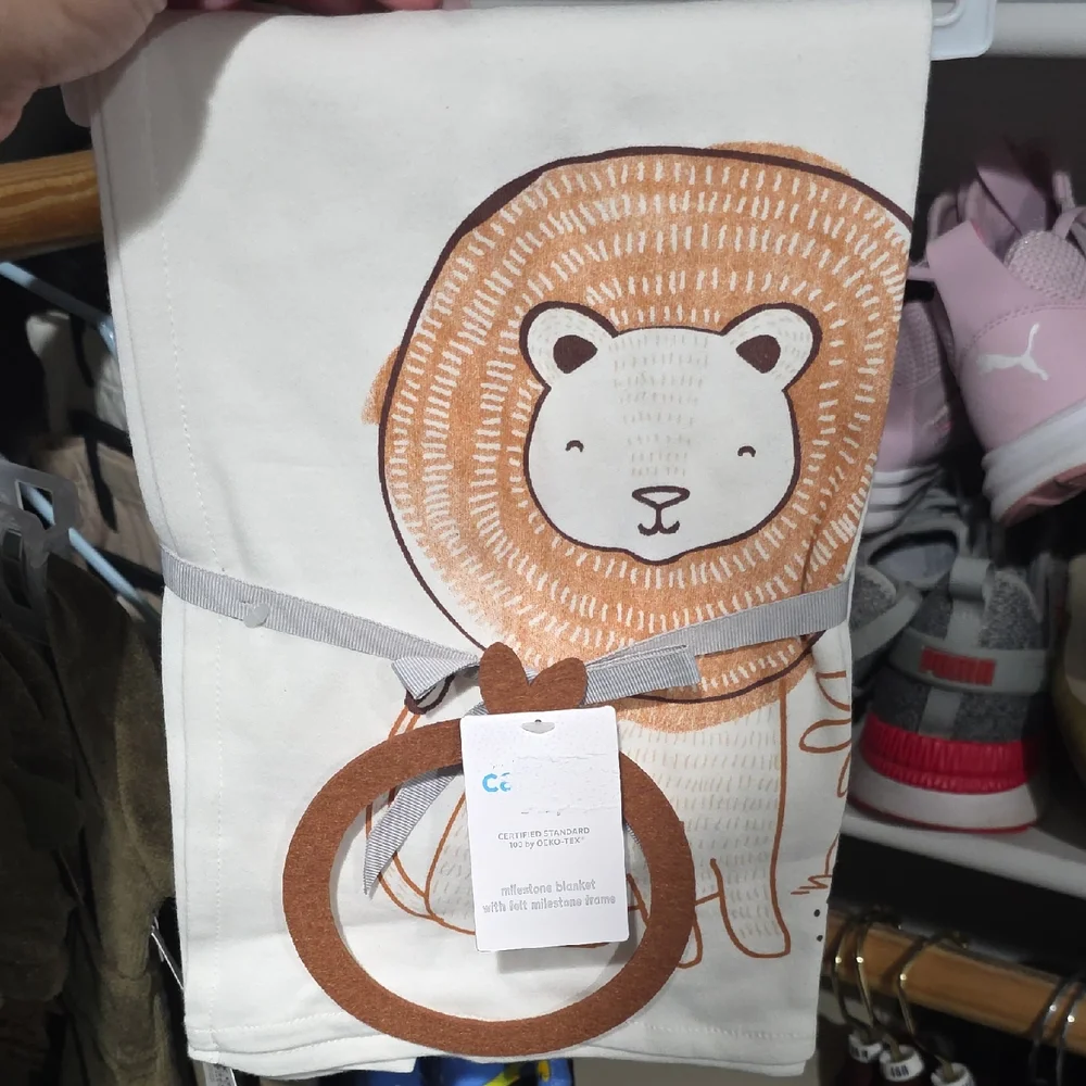 Unbranded Kids Lion Print Cotton Burp Cloth - Cream & Brown